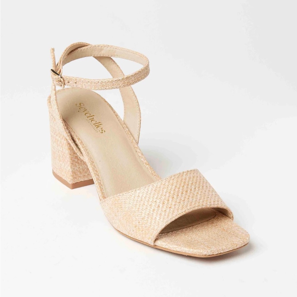 NWOT Seychelles Anthropologie Raffia Blush Tan Block Heel Sandal Size 8.5 - Picture 2 of 12